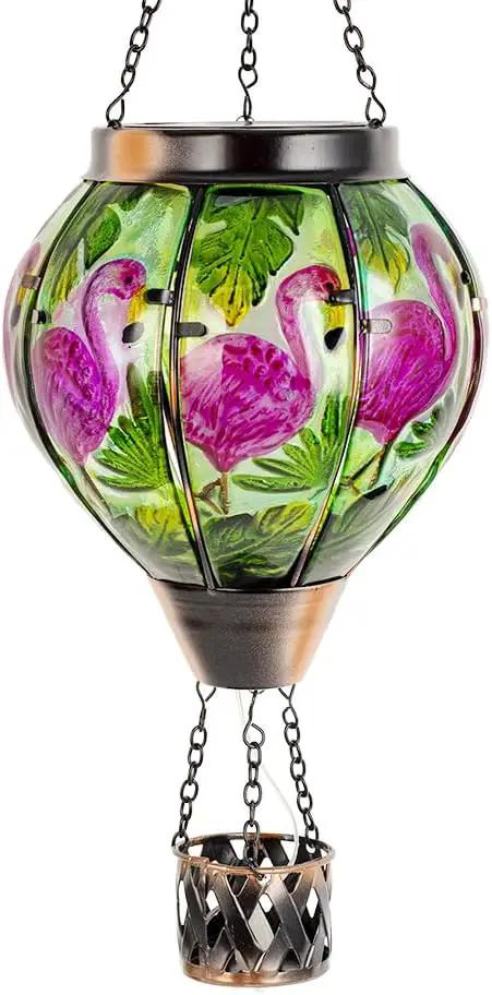 Flamingo Solar Hot Air Balloon Flickering Flame Hanging Garden Light,Glass Hot Air Balloon Solar Lanterns Outdoor Waterproof for Patio Tree Yard Decor,Flamingo Lantern Birthday Gifts for Women by GreenHaven Gardens