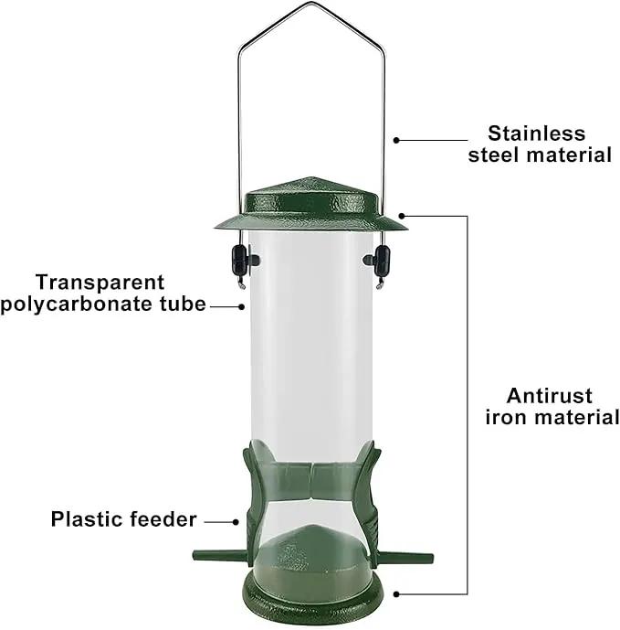 MIXXIDEA Wild Bird Feeders For Outdoors Hanging Stainless Steel Hanging Bird Feeder Tube, Finch Feeder For Garden Backyard Decoration Attractive Water Resistant Bird Feeders For Outside Green - 2 Pack by GreenHaven Gardens