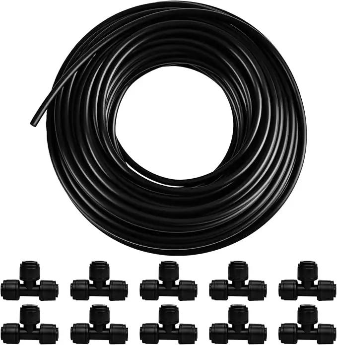 100FT PE Drip Irrigation Tubing, 1/4 inch Blank Distribution Tubing with 10PCS 1/4" Drip Irrigation Tee Connectors for Quick Connector Irrigation System by GreenHaven Gardens