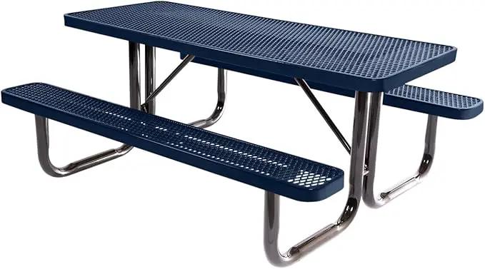 Heavy-Duty Portable Outdoor Picnic Table, Thermoplastic Coated Expanded Metal Commercial-Grade Patio Dining Furniture Made in America (6ft Rectangular, Dark Blue) by GreenHaven Gardens