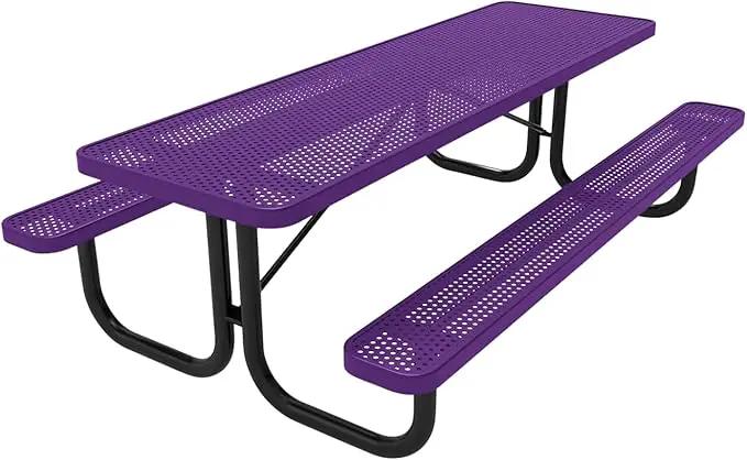 Coated Outdoor Furniture Heavy-Duty Portable Outdoor Picnic Table, Thermoplastic Coated Punched Steel Commercial-Grade Patio Dining Furniture Made in America (8ft Rectangular, Purple) by GreenHaven Gardens
