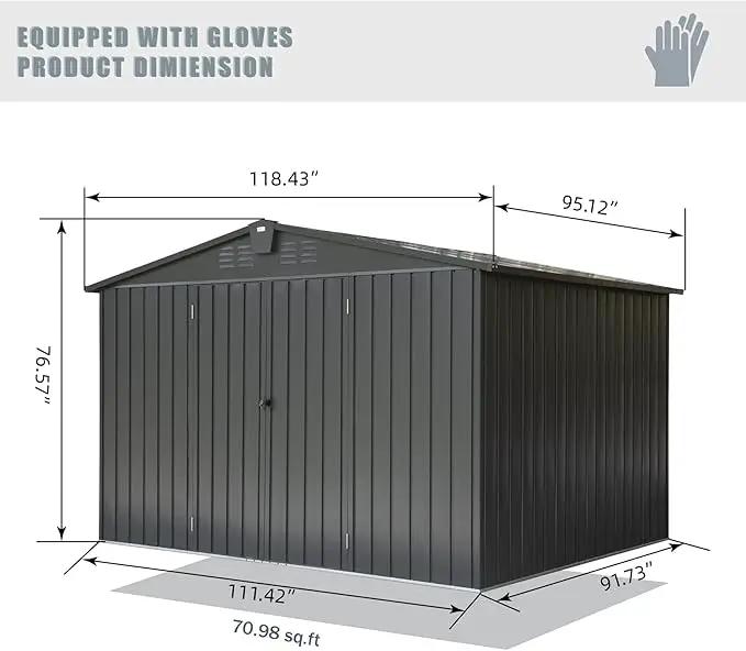 Domi Outdoor Storage Shed 10' x 8’, Metal Garden Shed with Galvanized Steel Frame for Bike, Tools, Lawn Mowers, Pool Toys, Outdoor Storage Cabinet with Lockable Door for Garden Lawn Patio (Dark Grey) by GreenHaven Gardens