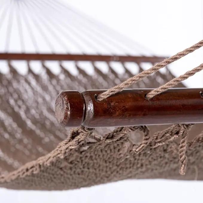Lazy Daze Hammocks 10.5 FT Double 2 Person Caribbean Rope Hammock, Hand Woven Polyester Hammock with Spreader Bars for Outdoor Backyard Patio Poolside, 450 LBS Capacity, Brown by GreenHaven Gardens