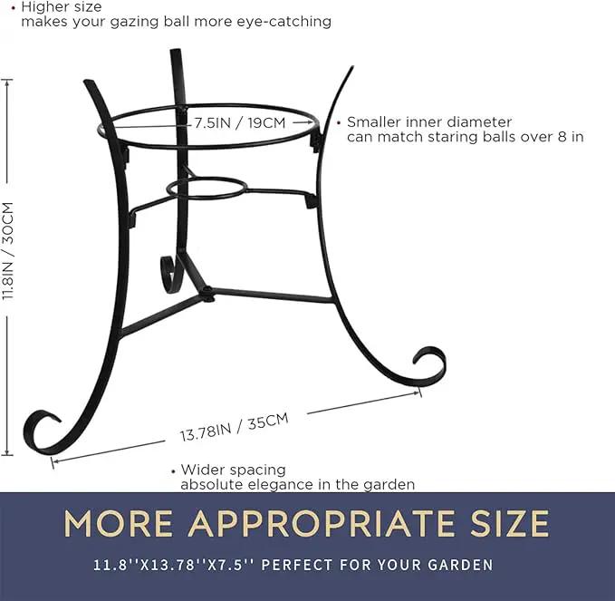 12" Tall Iron Gazing Ball Stand, Classic Stylelish Garden Hardware Metal holder for 8/10/12-Inch, Strong and Durable handmade Gazing Globe Display Stand Decoration for Outdoor, Home, Yards by GreenHaven Gardens