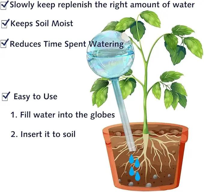 2pcs Galss Plant Watering Devices, Planter Self Watering Globes for Home Potting, Garden Flower Plant Watering Spikes Automatic Plant Waterer System Set for Indoor Outdoor Plant Daily Watering by GreenHaven Gardens