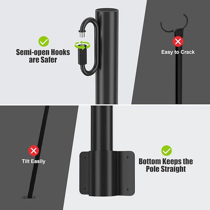 Suchtale 4 Pack 1.3 FT String Light Poles, Suspension Outdoor Fence Post Lights with Clip and Bracket, Outside String Lights Hanging, Wall Mounting Stand for Patio Garden Backyard Wedding Party, Black by GreenHaven Gardens