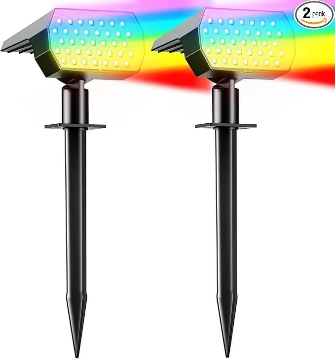 Solar Spot Lights Outdoor, [2 Pack/7 Colors/37 LED] 2-in-1 Solar Landscape Spotlights, IP65 Waterproof Auto On/Off Solar Powered Security Lights for Yard Garden Pathway Walkway by GreenHaven Gardens
