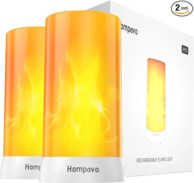 Hompavo 【Upgraded】 LED Flame Lights, 4-Mode Rechargeable Battery Operated Flameless Candles, Waterproof Pillar Flickering Lanterns for Living Room Bathroom Patio Wedding Party Halloween Home Decor by GreenHaven Gardens