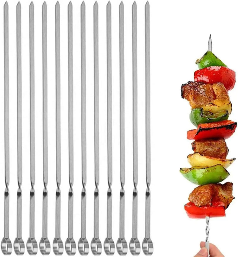 12PCS Kabob Skewers Flat Metal BBQ Barbecue Skewer 14" Long Stainless Steel Shish Kebob Sticks Wide Reusable Grilling Skewers Set for Meat Shrimp Chicken Vegetable, 12 Pack by GreenHaven Gardens