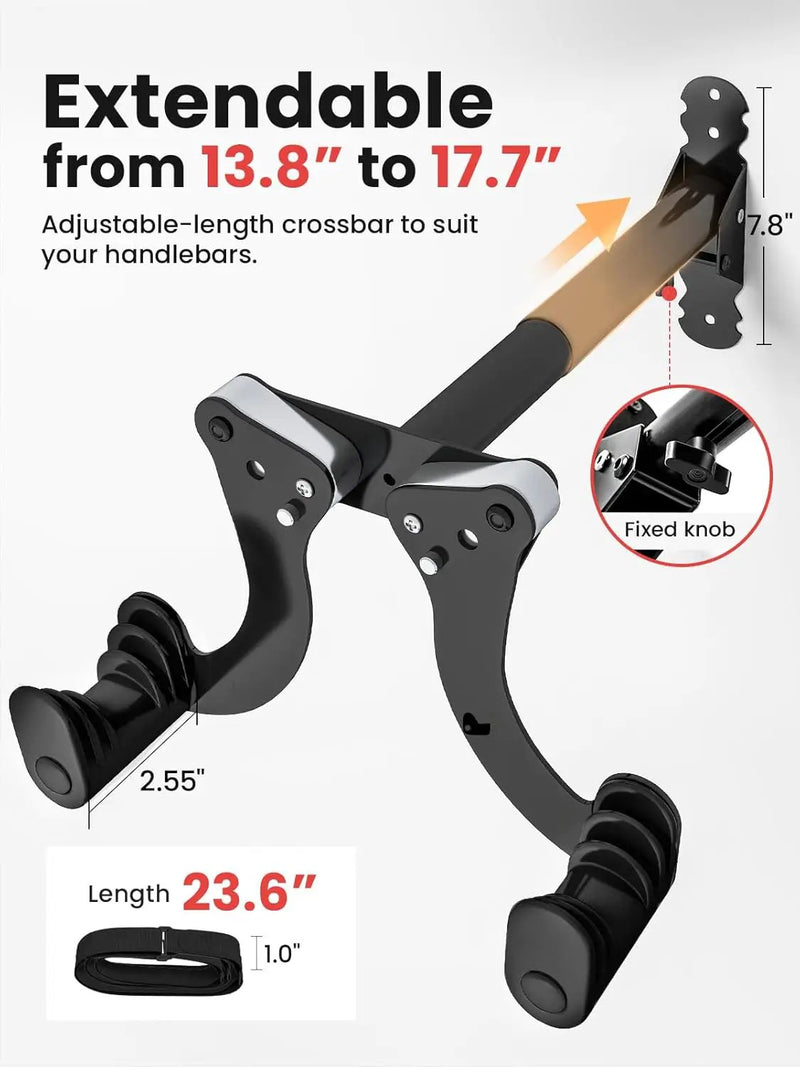 YORKING Bike Wall Mount, Horizontal Wall Mount Hanger Holds Up to 55Lbs Bike Indoor Storage Rack Hook with 5 Adjustable Levels, Extends to Fit 32.6" Handlebars for 1 Bicycle in Home Garage – Black by GreenHaven Gardens