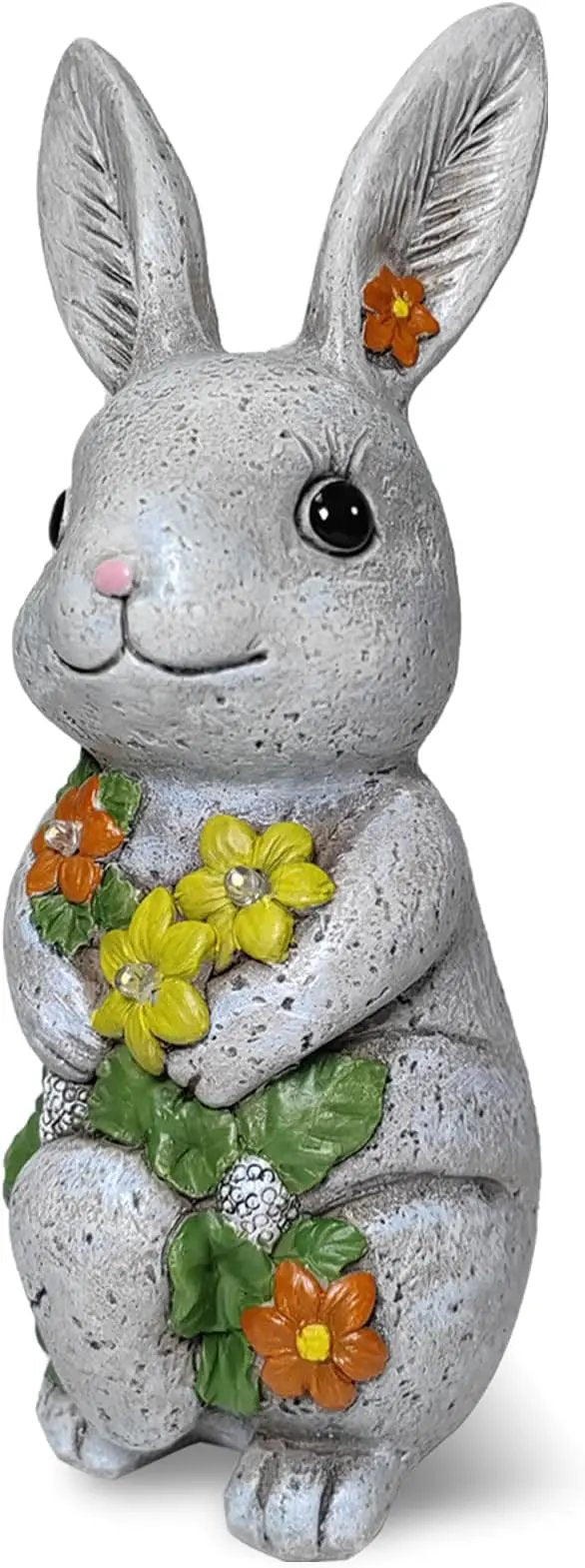 Solar Easter Rabbit Statue - Rock-Like Design with Flower Lamp Beads Woman Gifts Resin Easter Bunny Sculpture for Indoor and Outdoor Statue Decor, Garden Decoration by GreenHaven Gardens