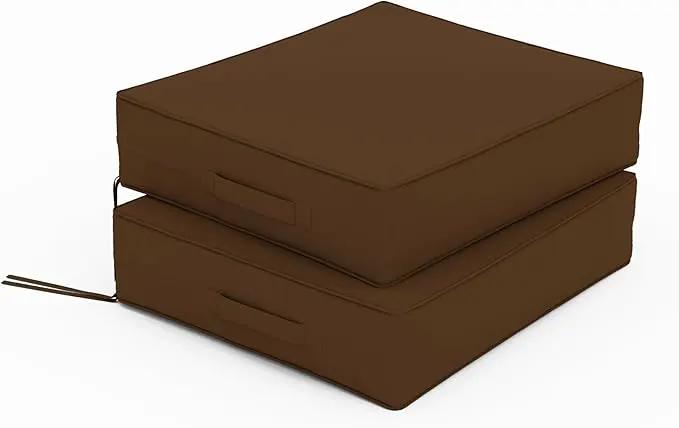 Patio Chair Cushions 18.5 X 16 X 4 Inch Waterproof Outdoor Seat Cushions for Patio Furniture, Outdoor Sofa Couch Pads with Ties & Handle, Set of 2, Chocolate by GreenHaven Gardens