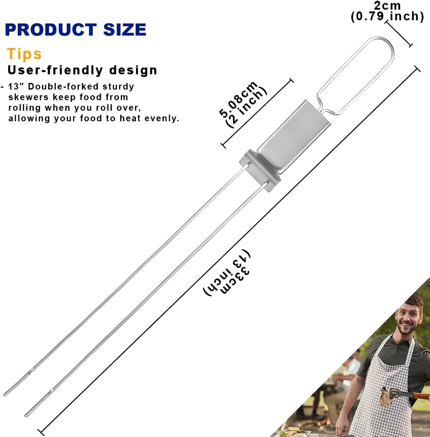 BBQ Skewers,Premium 304 Stainless Steel BBQ Skewers,13 Inch Heavy Duty Metal Kabob Sticks for Grilling, Reusable & Dishwasher Safe (Double fork8) by GreenHaven Gardens