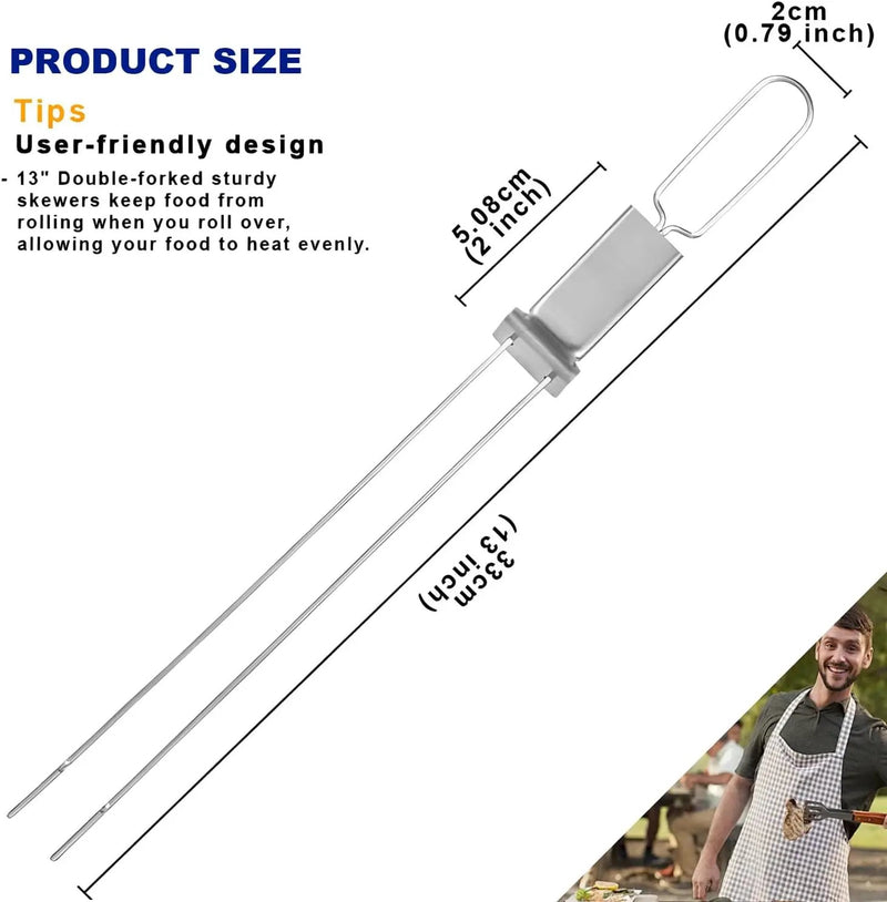 BBQ Skewers,Premium 304 Stainless Steel BBQ Skewers,13 Inch Heavy Duty Metal Kabob Sticks for Grilling, Reusable & Dishwasher Safe (Double fork8) by GreenHaven Gardens