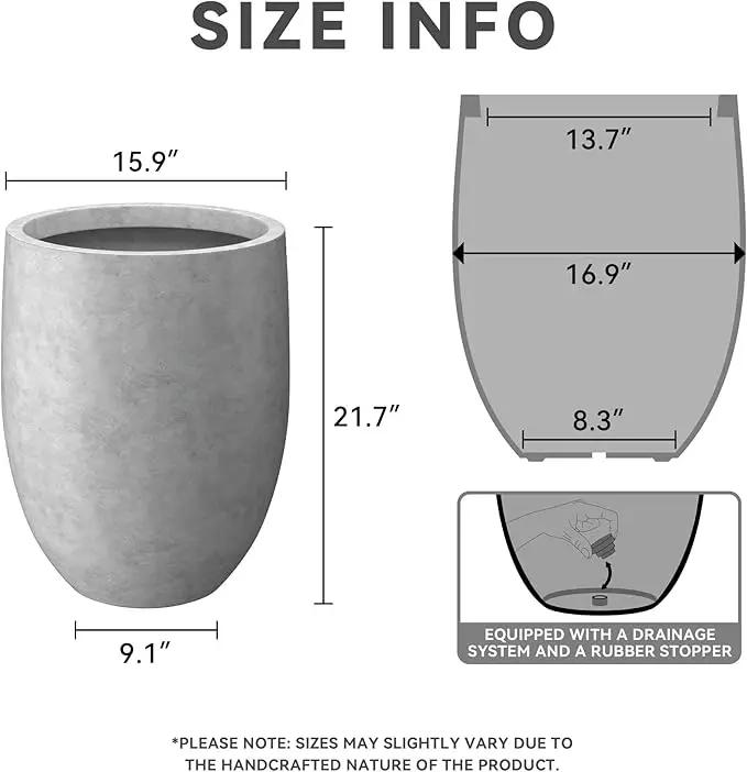 Kante 21.7" H Natural Concrete Tall Planter, Large Outdoor Indoor Decorative Pot with Drainage Hole and Rubber Plug, Modern Round Taper Style for Home and Patio by GreenHaven Gardens