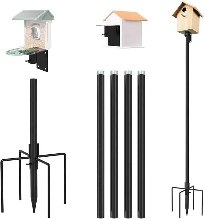 ERYTLLY Bird House Pole Mount Kit 96 Inch - Adjustable Hummingbird Bird Feeder Post Support Rod Universal Stand Set with 5 Prongs for Outdoor, Yard, Garden Decor, Black by GreenHaven Gardens