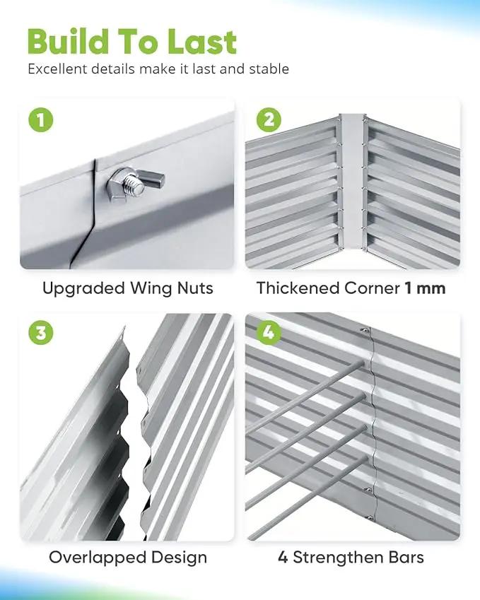Quictent Galvanized Raised Garden Bed 8x4x2 Ft Tall Metal Planter Box for Vegetables Outdoor Bottomless for Backyard, 2 Tomato Cages Included, 22.04" Deep (Silver) by GreenHaven Gardens