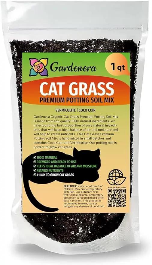 Premium Cat Grass Potting Mix - Provide Your Feline Friend with a Natural and Nutritious Snack - 1 Quart by GreenHaven Gardens