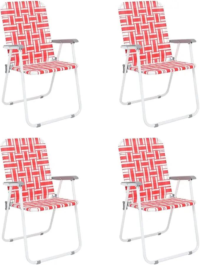 VINGLI Patio Lawn Webbed Folding Chairs Set of 2, Outdoor Beach Chair Portable Dining Chair for Yard, Garden (Red, Classic) by GreenHaven Gardens