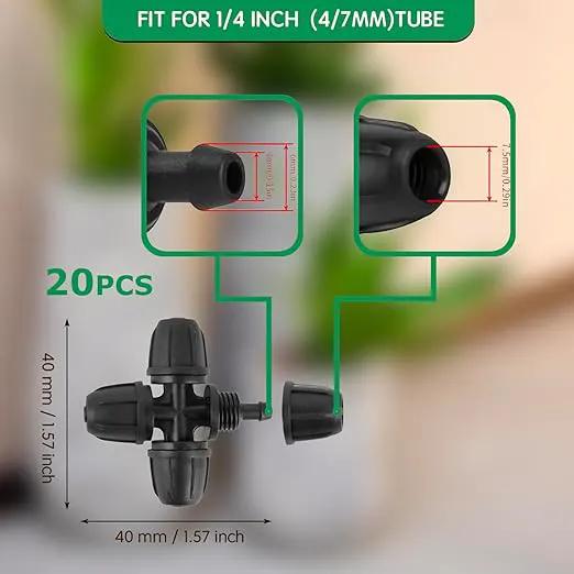 Drip Irrigation Fittings for 1/4 inch Tubing (0.16" ID x 0.28" OD), 20 Pcs Anti-Drop Locked Barbed Reducing 4-Way Coupling for Drip Line Connectors by GreenHaven Gardens