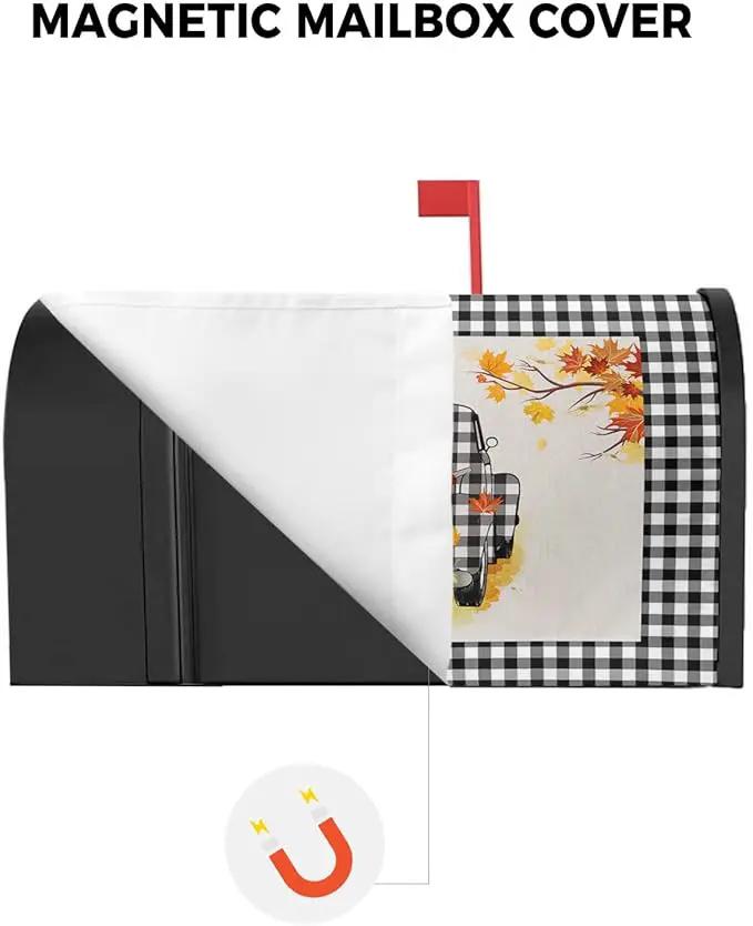 Magnetic Mailbox Cover Oversized 21"x25.5" Fall Black and White Buffalo Plaid Truck with Pumpkins Post Box Cover Mailbox Wraps Post Letter Box Cover for Holiday Garden Yard Outdoor Decor by GreenHaven Gardens