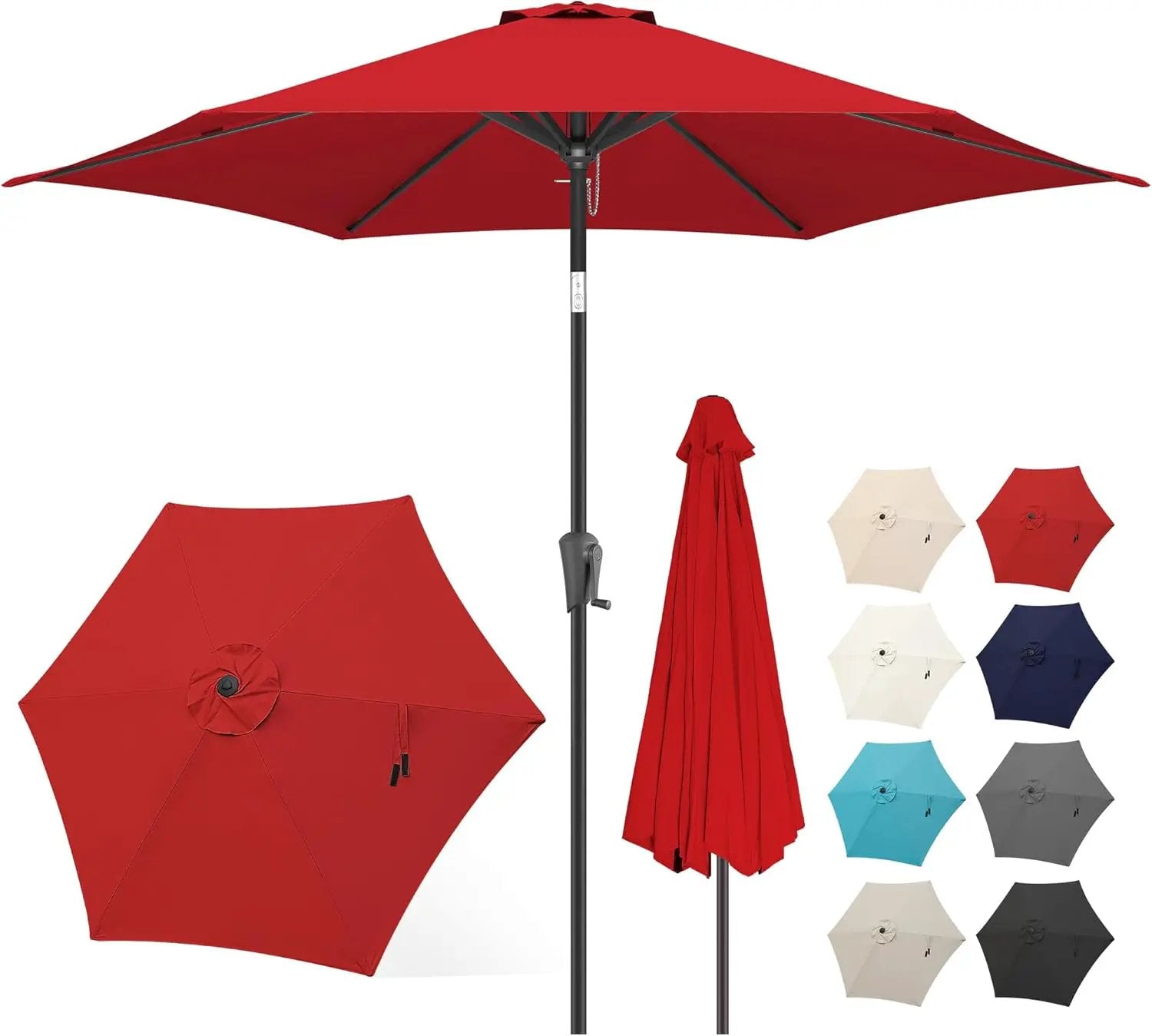 FLAME&SHADE 10ft Patio Umbrella - Outdoor Umbrella with 6 Sturdy Ribs, Push Button Tilt and Crank, UV Protection Table Market Umbrella for Pool, Porch，Garden, Deck, Backyard (Red) by GreenHaven Gardens