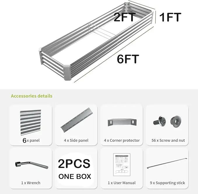 6X2X1FT-2P Galvanized Raised Garden Beds Outdoor,Planter Raised Beds for Gardening, Vegetables, Flowers,Large Metal Garden Box,Deep Plant Flower pots Outdoor. by GreenHaven Gardens