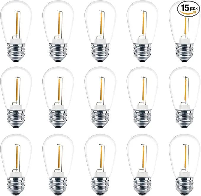 Meconard Shatterproof LED S14 Replacement Light Bulbs,E26 Medium Screw Base, Vintage Edison Bulbs Equivalent to 11 Watt, Fits for Commercial Outdoor Patio String Lights, 2200K Warm White, 15 Pack by GreenHaven Gardens