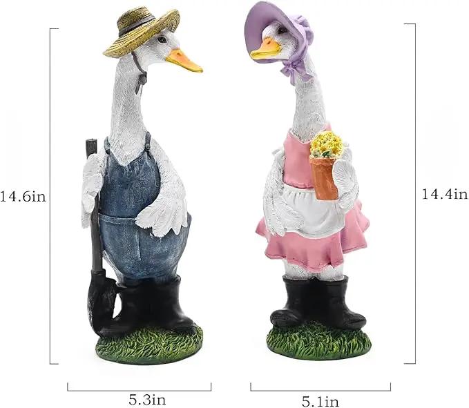 Porch Goose Statue with Outfits Large Garden Sculpture Home Outdoor Decorations Lawn Resin Big Duck Figurine Outside Yard Geese Decor Life Size Farmhouse Duckling Couple Dress Up by GreenHaven Gardens