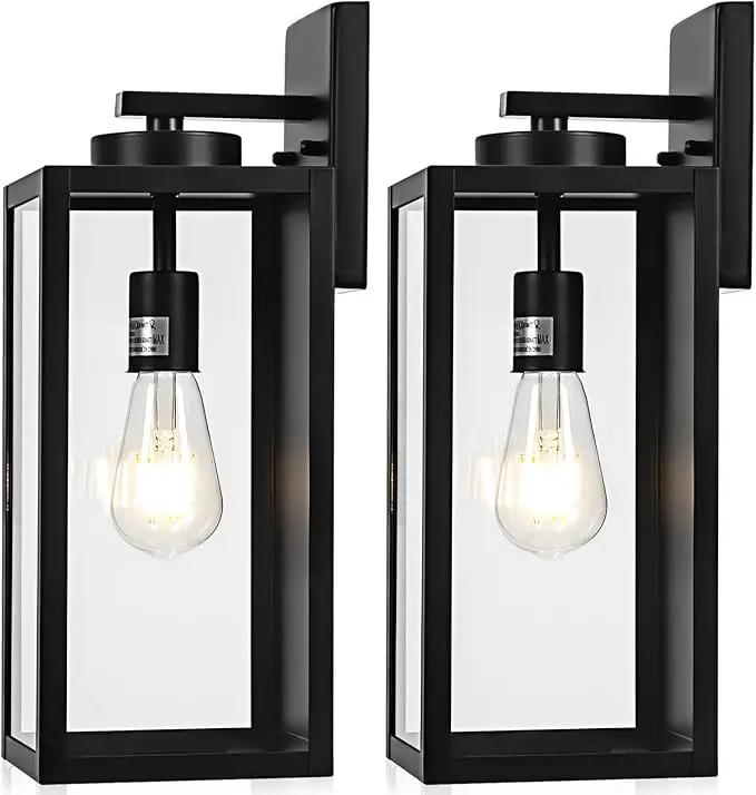 16-inch Large Outdoor Wall Light Fixture, Black Exterior Wall Lantern Waterproof, Farmhouse Porch Sconce Lighting With Glass, Modern Wall-Mounted Outside Lights for House, Garage, Patio Lamp, 2 Packs by GreenHaven Gardens