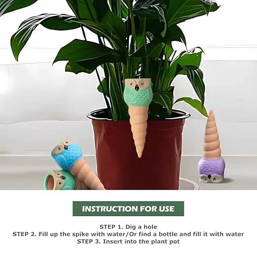 4 Pack Terracotta Watering Spikes, Vacation Self-Watering Planters Devices - Continuous Moisture with Slow Release Watering System - Perfect for Indoor Outdoor Plants (Owl Shape) by GreenHaven Gardens