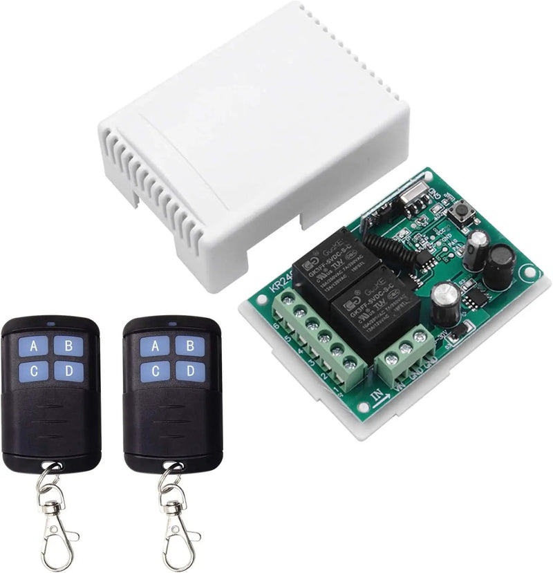 QIACHIP 12V 24V Wireless RF Remote Control Relay Switch Universal 2 Ch 433MHz Receiver Momentary or Toggle Switch with 2 Transmitters for Garage Door Openers LED Lights Motor Curtain by GreenHaven Gardens