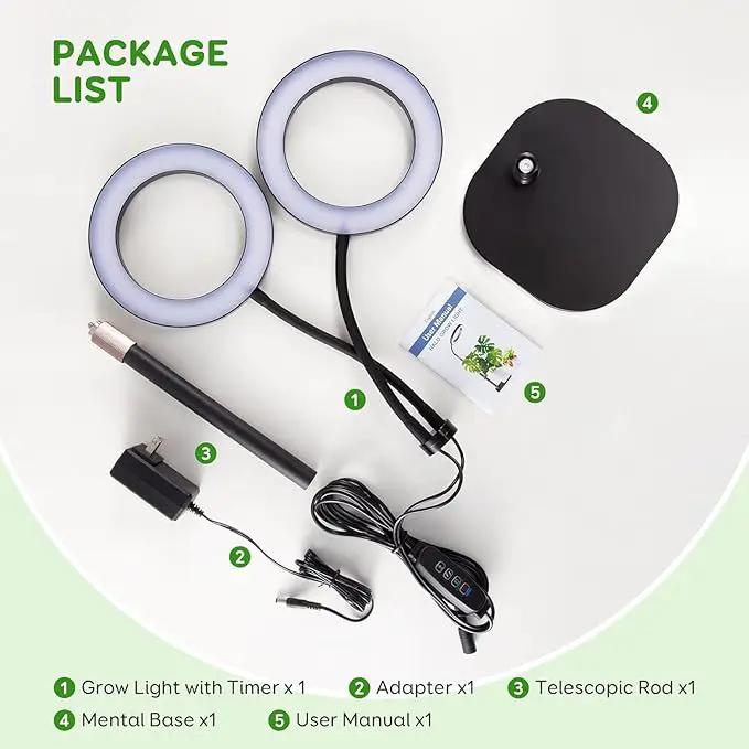 Dual Heads Grow Lights for Indoor Plant Full Spectrum, Desk Halo Plant Lights for Indoor Growing with 3/9/12 Timer, 5 Dimmable Levels,Height Adjustable 9.4-23.6",Strong Metal Base Happy Light by GreenHaven Gardens