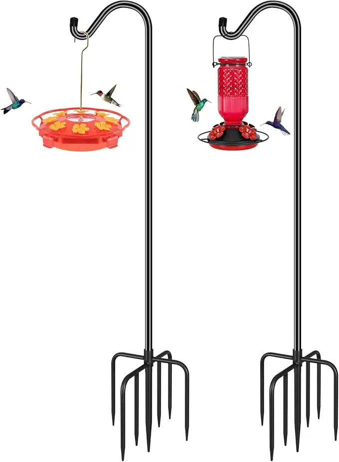 FEED GARDEN Shepards Hooks for Outdoor Bird Feeder Pole 76 Inch Adjustable Tall Heavy Duty Shepherds Hooks for Hanging Plant Baskets, Solar Lights, Wedding Decor, Lanterns, Black (2 Pack) by GreenHaven Gardens