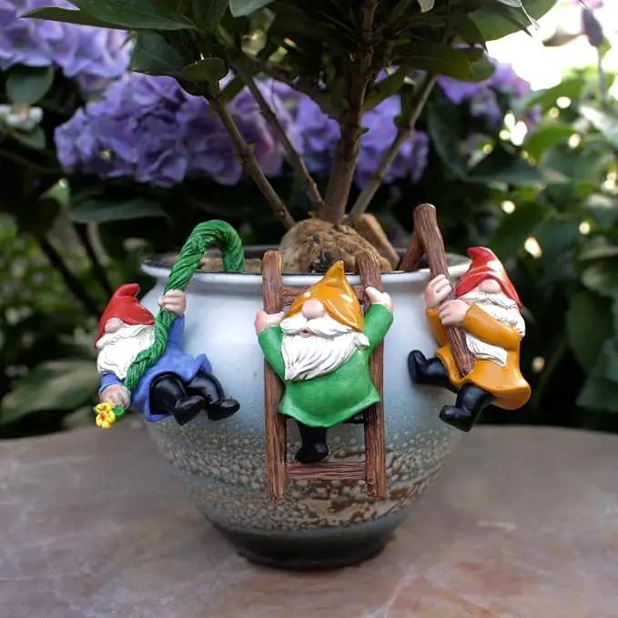 Set of 3 Garden Gnome Statues for Plant Pots Whimsical Climbing Dwarf Figurines Outdoor Garden, Patio, and Home Decor (A) by GreenHaven Gardens