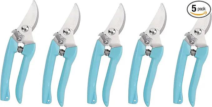 5pcs Garden Flower Shears Pruning Shears 6.9 inches Scissors Heavy Duty Plant Scissors for Cutting Flowers, Trimming Plants, Bonsai, Fruits Picking (Blue Handle 5pcs) by GreenHaven Gardens