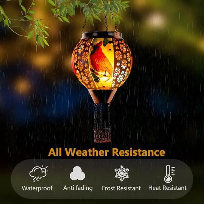 DREAMSOUL Cardinal Hot Air Balloon Solar Lantern, Metal Solar Lantern with Flickering Flame, Solar Lanterns Outdoor Waterproof for Lawn Patio Decor Christmas Gifts by GreenHaven Gardens