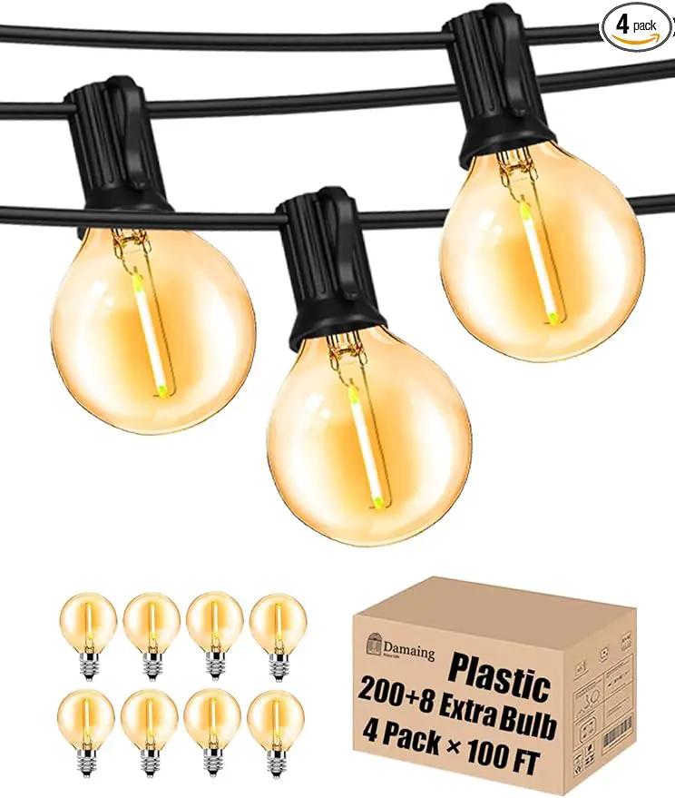 DAMAING Outdoor String Lights 400FT Patio Lights with 208 shatterproof G40 dimmable Globe LED Bulb, Waterproof connectable Outdoor Lighting for Backyard Porch Balcony gazobo, 4-Pack 100FT,Black by GreenHaven Gardens