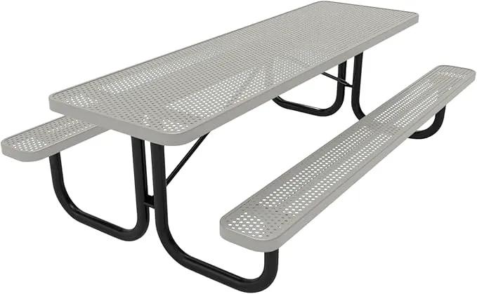 Coated Outdoor Furniture Heavy-Duty Portable Outdoor Picnic Table, Thermoplastic Coated Punched Steel Commercial-Grade Patio Dining Furniture Made in America (8ft Rectangular, Grey) by GreenHaven Gardens
