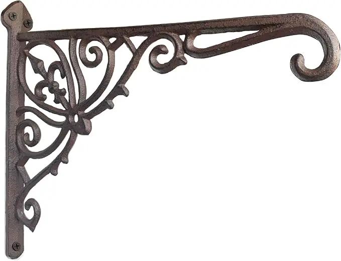 KiaoTime Cast Iron Hanging Hook Bracket Wall Hanger 12" Deep Outdoor Indoor Wall Hanging Bracket Hooks for Pots Basket Bird Feeder Wind Chime Lanterms Hanger Hardware Bracket by GreenHaven Gardens