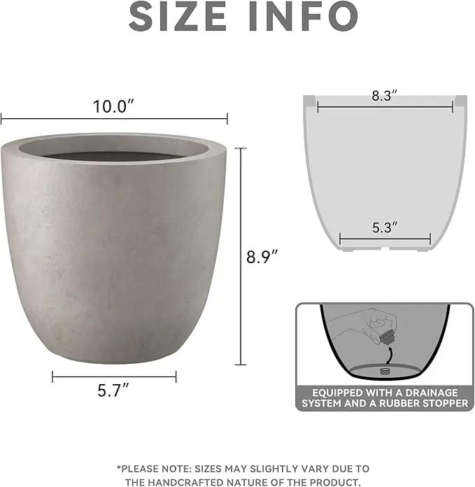 Kante 10 Inch Dia Round Concrete Planter, Indoor Outdoor Large Plant Pot with Drainage Hole and Rubber Plug for Home Patio Garden, Buff Concrete by GreenHaven Gardens