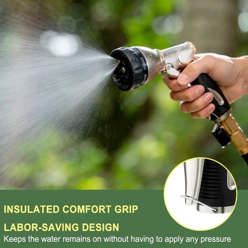 FANHAO Heavy Duty Garden Hose Nozzle, 100% Metal Water Nozzle with 8 Adjustable Spray Patterns, High Pressure Hose Sprayer with Non-Slip Grip for Watering Plants & Lawns, Washing Cars & Pets -Silver by GreenHaven Gardens