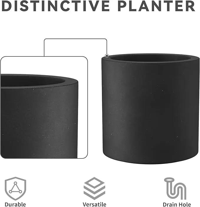 Kante 12.6" Dia Round Concrete Planter, Modern Style Large Cylindrical Plant Pot with Drainage Hole and Rubber Plug for Indoor Outdoor Patio, Black by GreenHaven Gardens