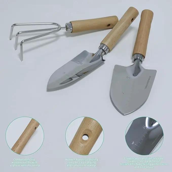 LeMotech Garden Tool Set, 3Pcs Stainless Steel Heavy Duty Gardening Kit Including Trowel Transplanter Cultivator Gardening Hand Tools with Handle, Planting Tool for Women Men by GreenHaven Gardens