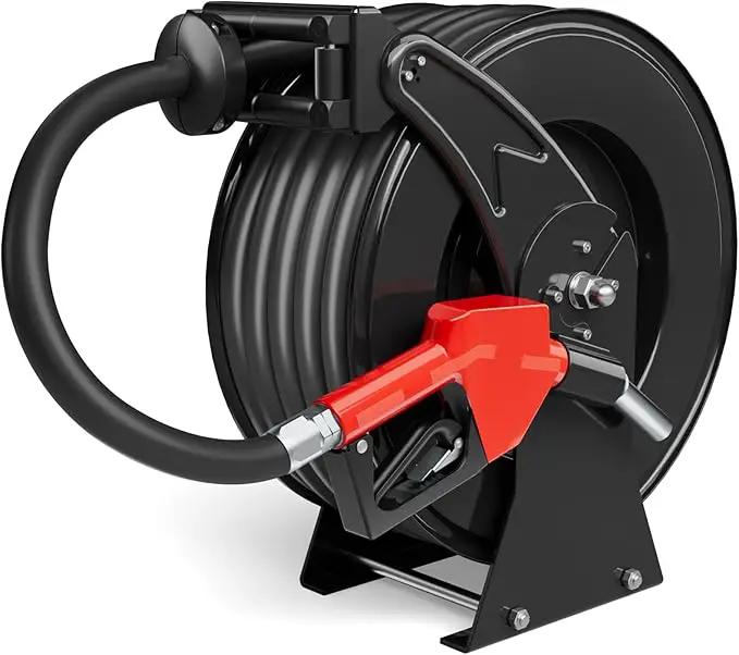 Fuel Hose Reel 3/4" x 50FT Retractable Diesel Hose Reel 300PSI Ratchet Spring Driven Hose Holder Reel Heavy Duty Industrial Steel with Fueling Nozzle for Aircraft Tank Truck Trailer Ship, Black by GreenHaven Gardens