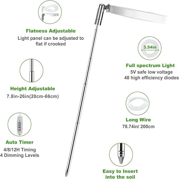 LORDEM Grow Light, Full Spectrum LED Plant Light for Indoor Plants, Height Adjustable Growing Lamp with Auto On/Off Timer 4/8/12H, 4 Dimmable Brightness, Ideal for Small Plants by GreenHaven Gardens