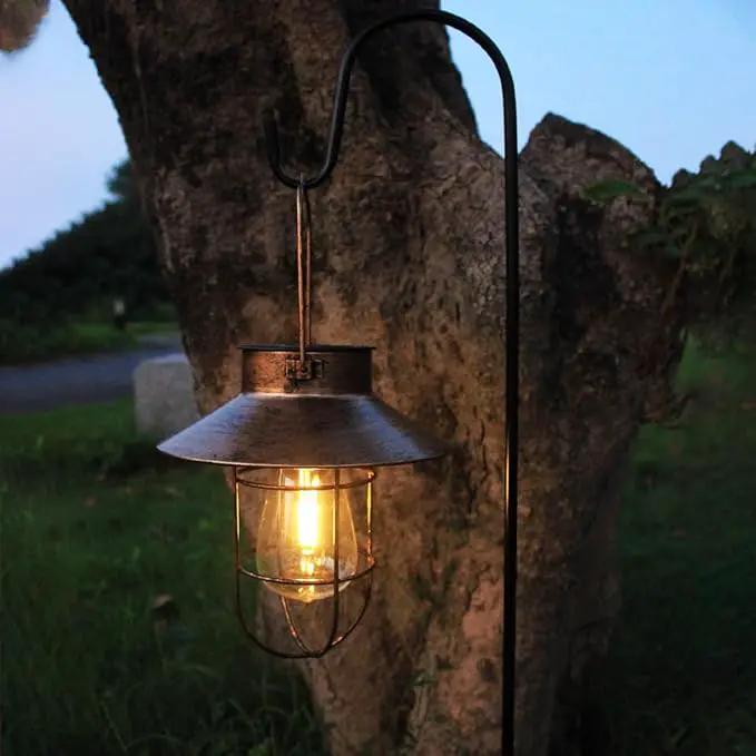 2 Pack Solar Lanterns, Outdoor Hanging Lights Metal with Shepherd Hook Warm White Edison Bulb Design for Garden and Birthday Gifts for Mom Grandma Wife ( Copper) by GreenHaven Gardens