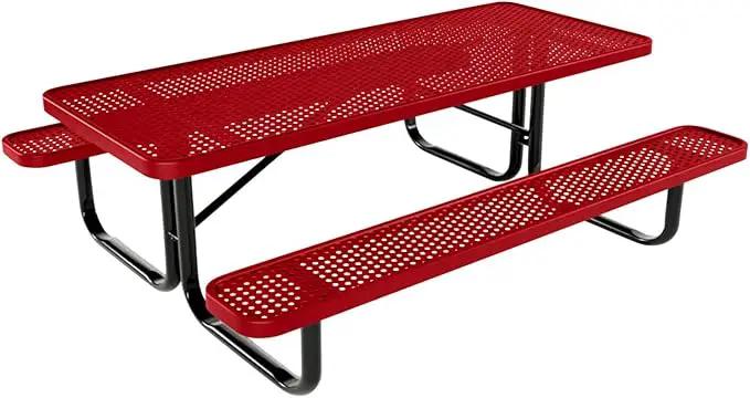 Coated Outdoor Furniture Heavy-Duty Portable Outdoor Kids Table, Punched Steel Kids Picnic Table, Commercial-Grade Picnic Table, Made in America (6ft Rectangular, Childrens, Textured Red) by GreenHaven Gardens