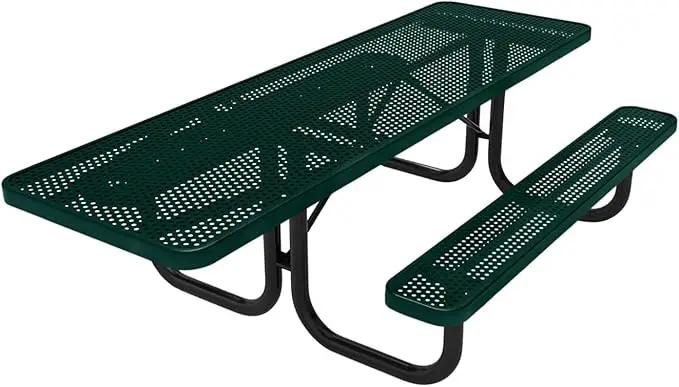 Coated Outdoor Furniture Heavy-Duty Portable ADA-Compliant Outdoor Picnic Table, Punched Steel Patio Dining Furniture Made in America (8ft Rectangular, One-Side Handicap, Textured Dark Green) by GreenHaven Gardens