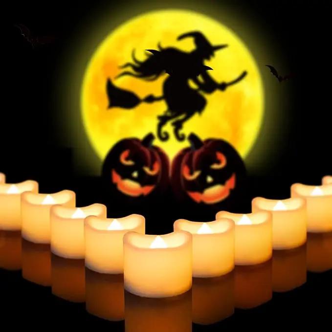 CANDLE CHOICE Battery Operated Flameless Tea Lights White Flickering LED Electric Fake Votive Tealight Candles Halloween Pumpkin Wedding Christmas Decorations Table Centerpieces 48 Pack Batteries Incl by GreenHaven Gardens